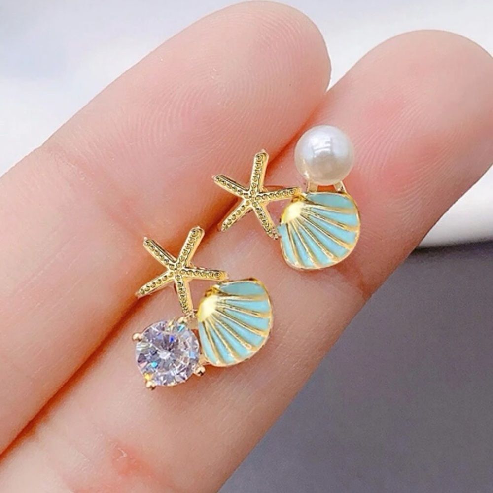 3for$20 NEW 2pcs Rhinestone & Starfish Decor Earrings